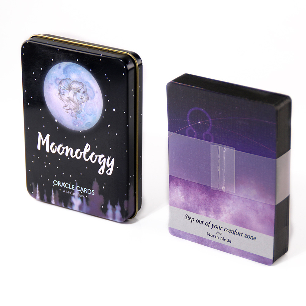 Bộ Bài Moonology Oracle Hộp Thiếc Mạ Cạnh Đen 44 Lá Tặng File HD Tiếng Anh