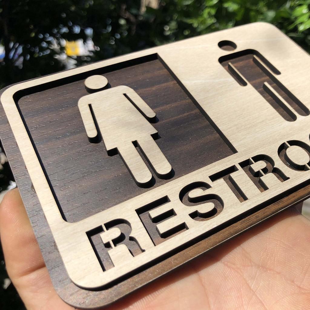 Bảng restroom (toilet, WC) bằng gỗ MDF phủ verneer / trang trí homestay cực chất