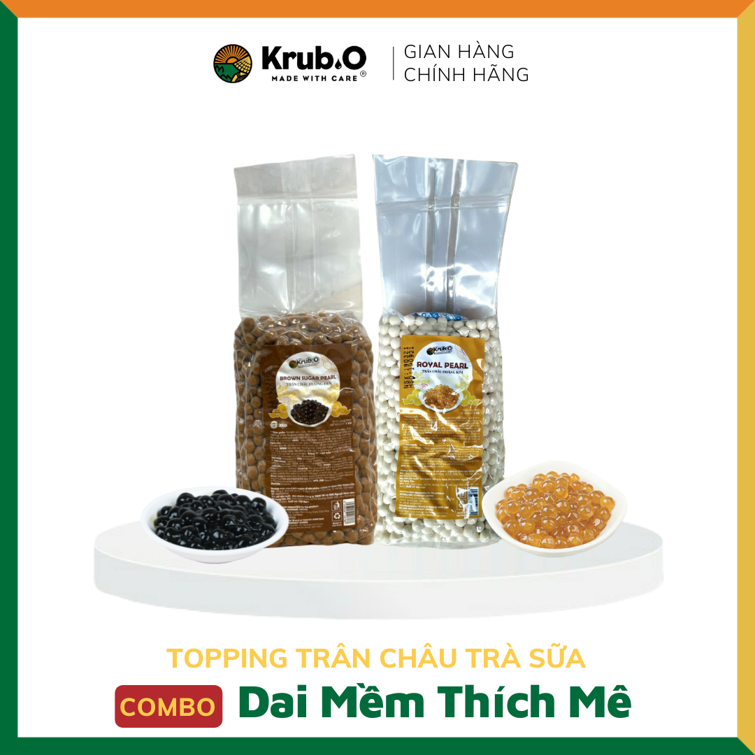 Combo 2 Túi Trân Châu Đen Trân Châu Hoàng Kim 1000g/túi - Thương hiệu Krub.O MADE WITH CARE - Topping Trà sữa, Chè, Món Tráng Miệng