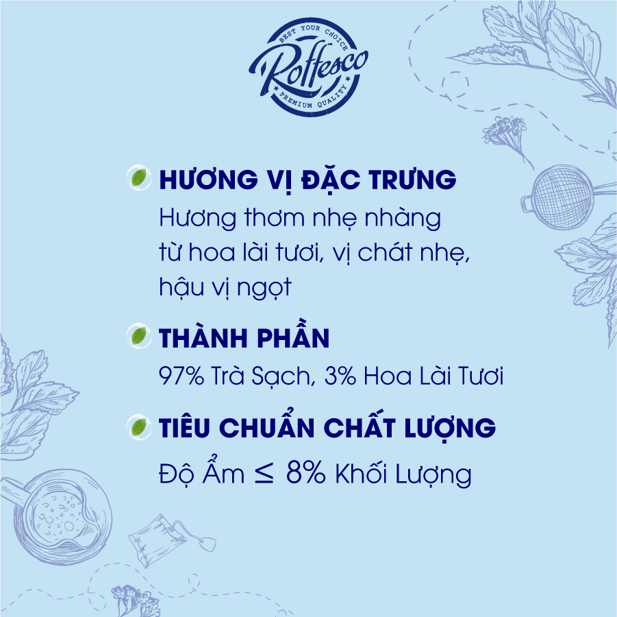 Combo 2 Trà Xanh Lài ROFFESCO PREMIUM JASMINE TEA Hảo Hạng Hương Thơm Dịu Mát Hương Vị Đắng Nhẹ Thơm Ngon 400g