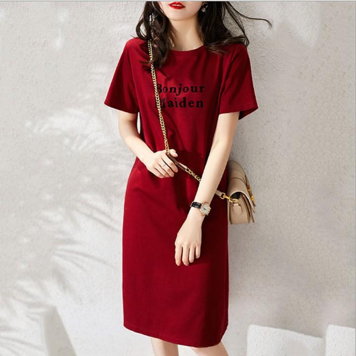 Váy thun dáng suông in chữ hàng chất