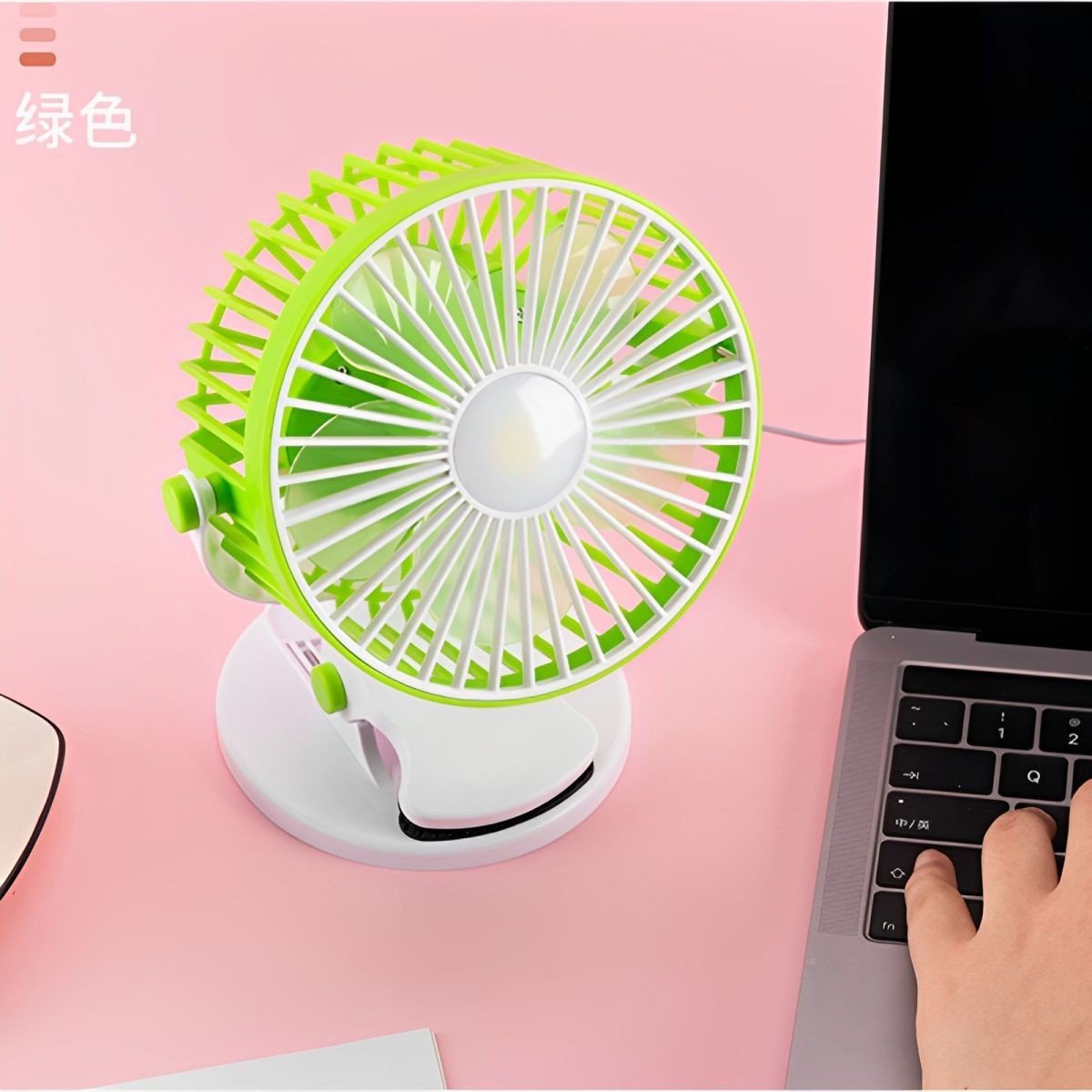 Quạt Kẹp Bàn Pin Sạc Có Đèn Led 3 Chế Độ Siêu Mát Xoay 720 Độ