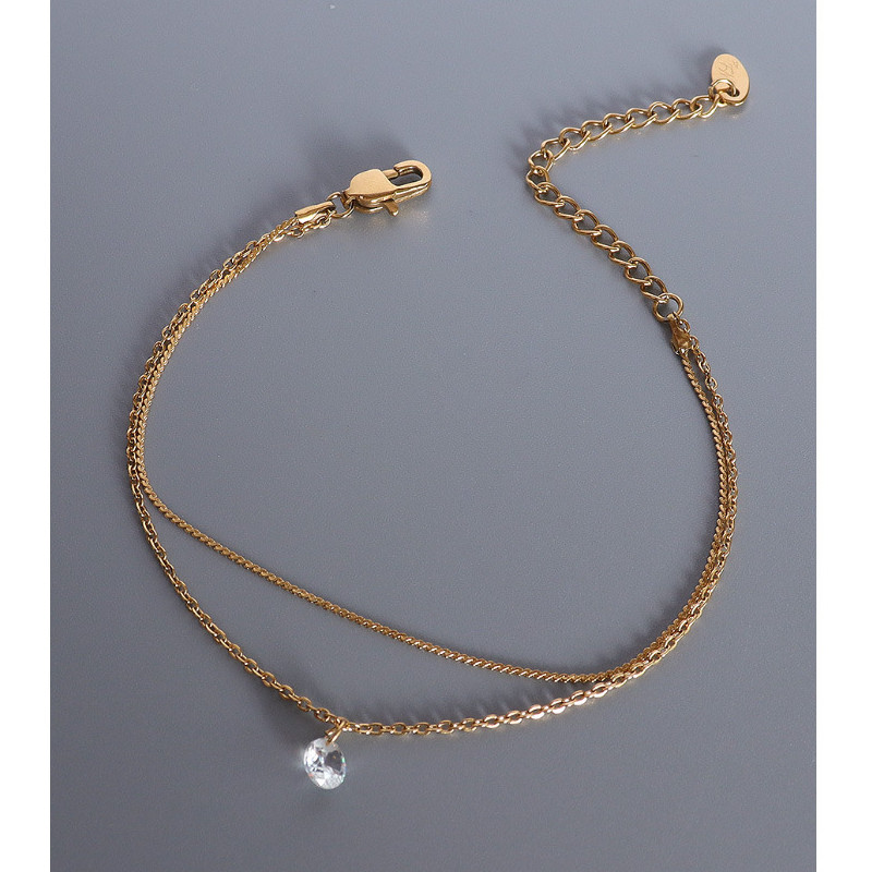 Lắc Tay 2 Tầng 1 Viên Đá Nhỏ Xinh Titan Ko Đen TT 4281