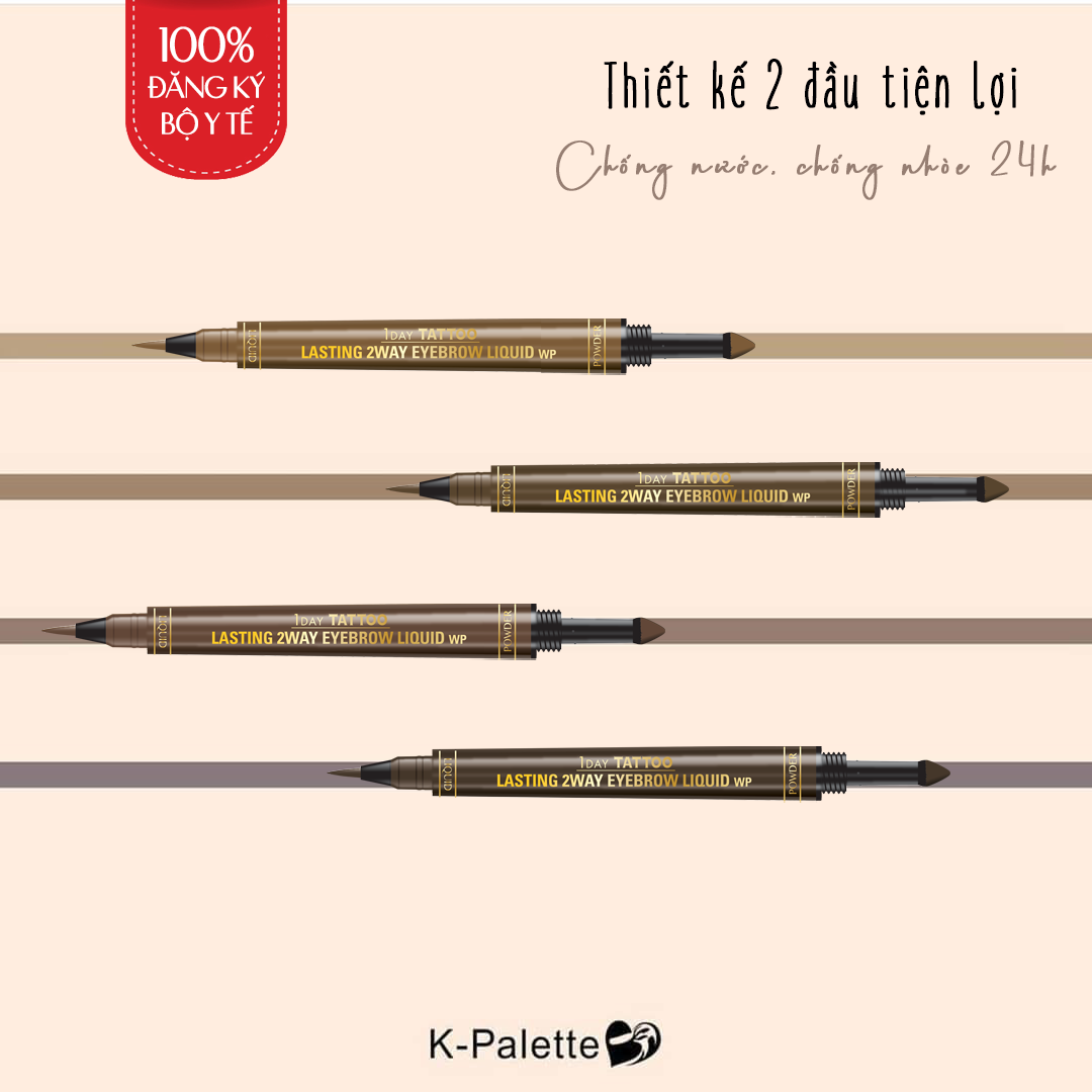 Bút Vẽ Lông Mày 2 Đầu K-Palette Eyebrow Pencil Chống Nước Lâu Trôi 24h (4 Màu)