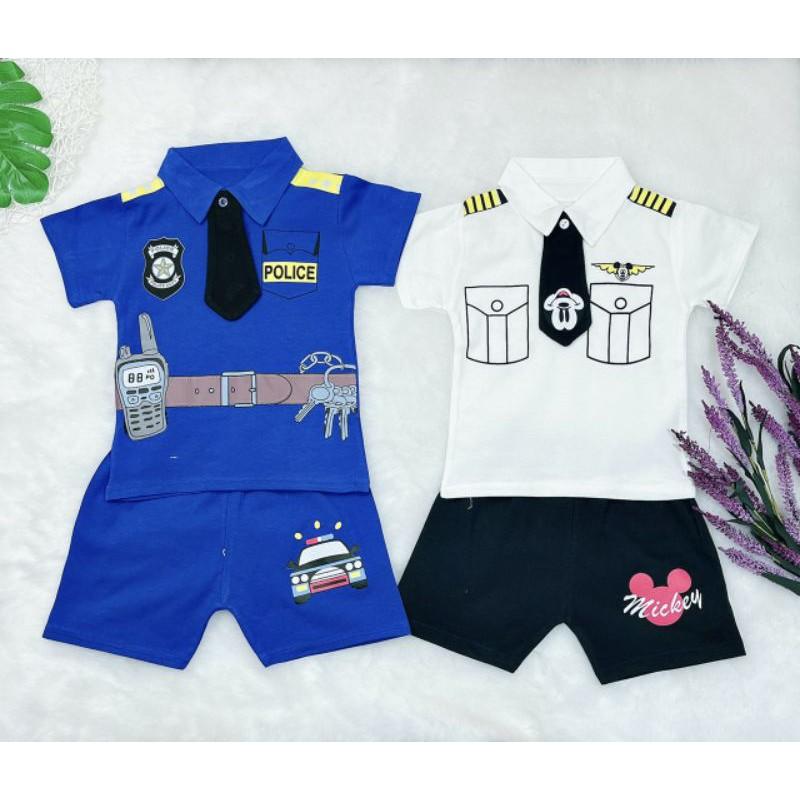 Bộ đồ cho bé trai chất coton co giãn 4 chiều mẫu police từ 7-18kg