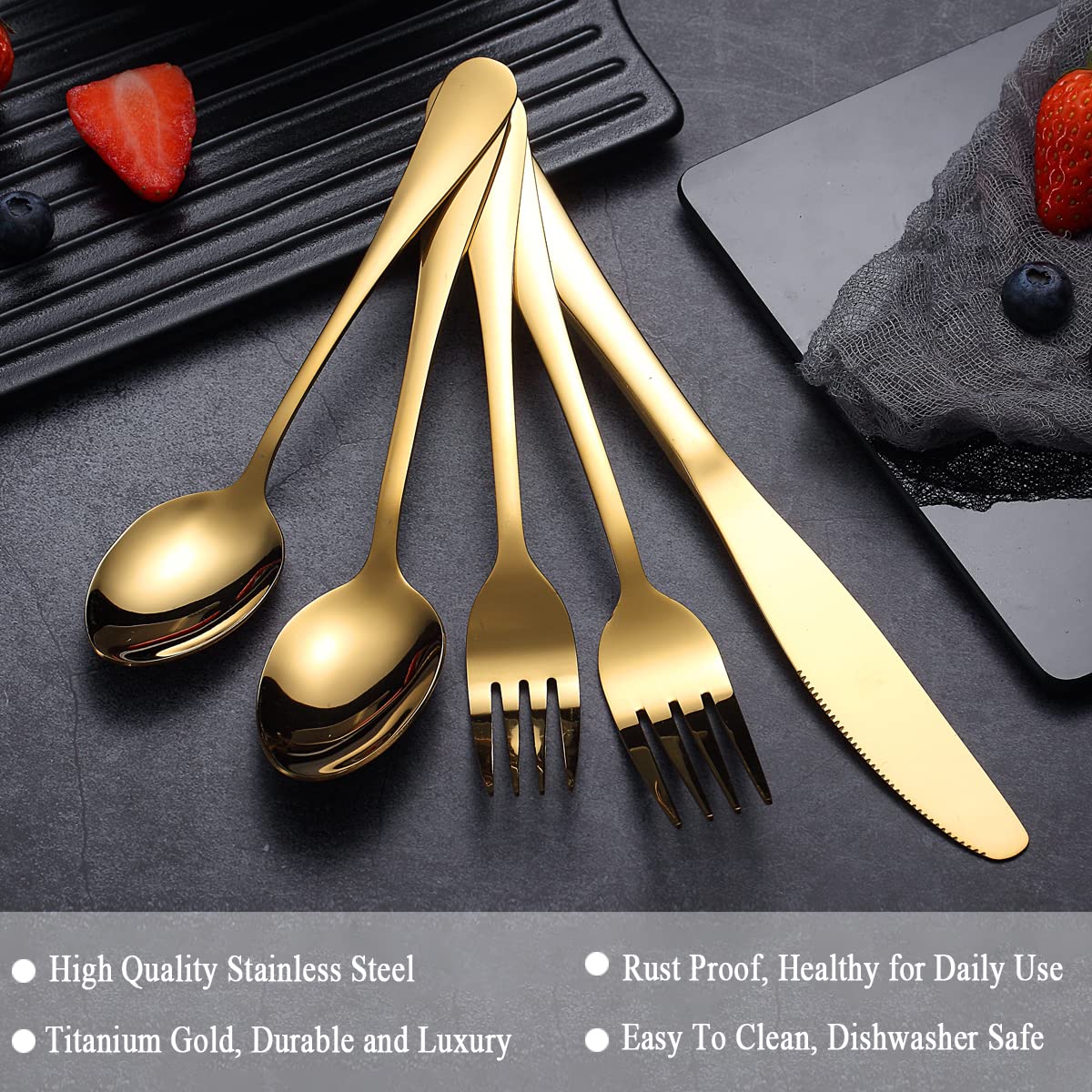 BỘ SET DAO MUỖNG NĨA CHO 4 NGƯỜI PHONG CÁCH CHÂU ÂU CAO CẤP FLATWARE LUXURY GOLDEN (20PCS BOX)