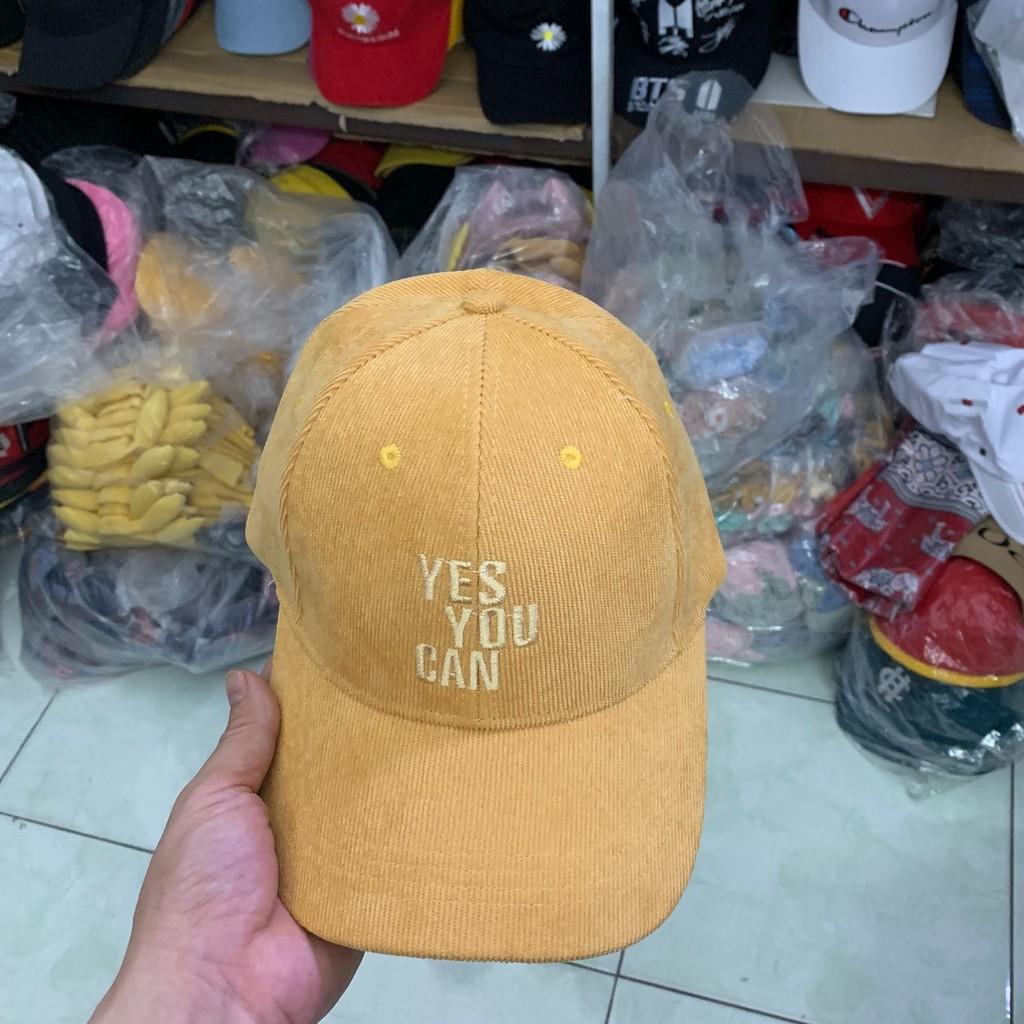 NÓN KẾT THỜI TRANG NAM NỮ THÊU CHỮ YES YOU CAN CHẤT VẢI NỈ NHUNG DÀY