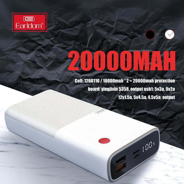 [Chính Hãng] Pin sạc Dự Phòng 20.000 mAh Earldom PD–05 Sạc Nhanh Qua Cổng USB PD3.0