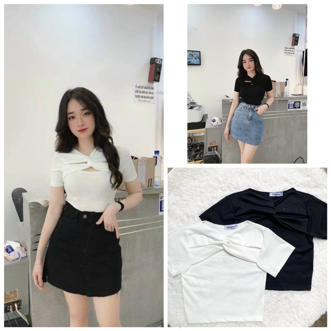 Áo croptop tay ngắn xoắn ngực thời trang XIXO cao cấp - mã ATN0048