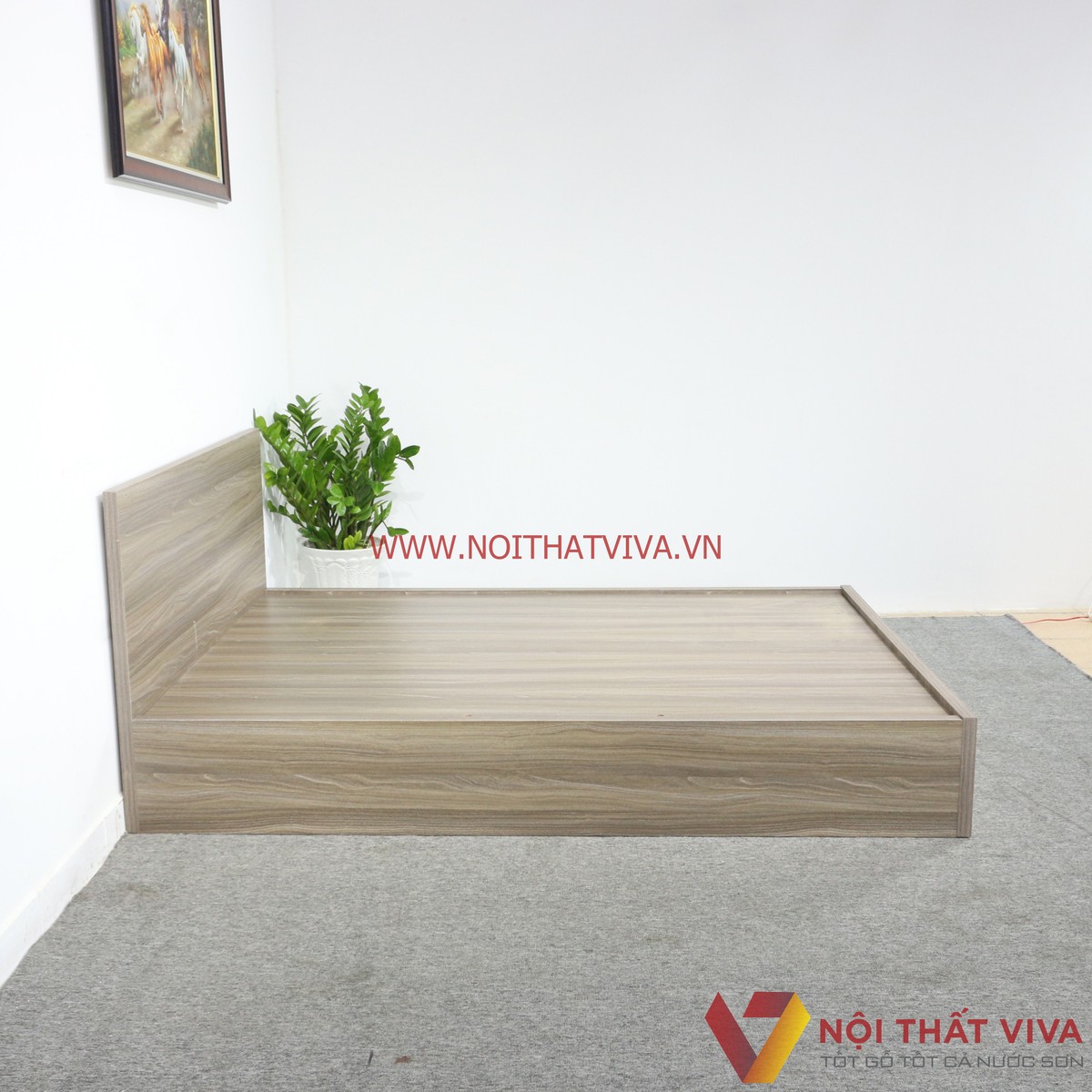 Giường Ngủ Gỗ MDF Melamine Màu Xám Vân Gỗ Đẹp Giá Rẻ
