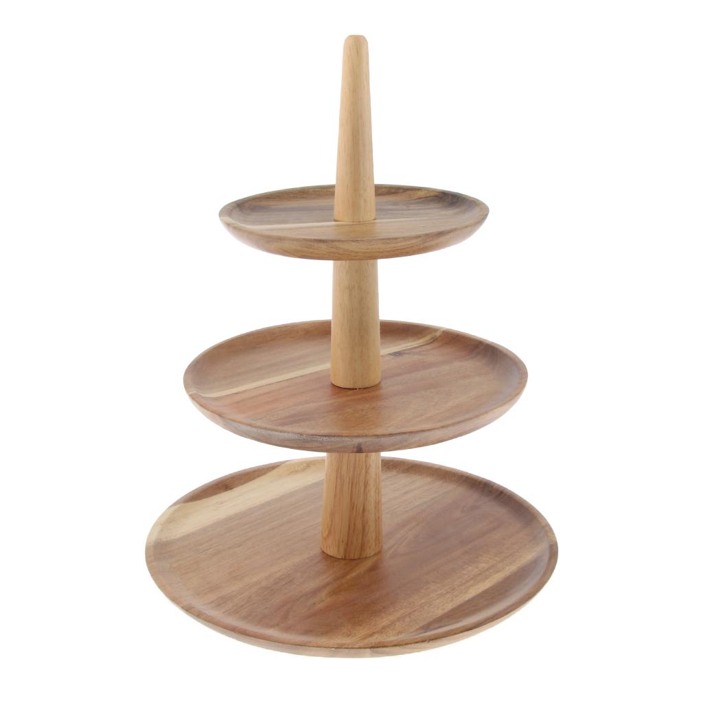 2/3 Tier Cake Snack Stand Wooden Serving Tray Fruit Platter Cupcake Holder