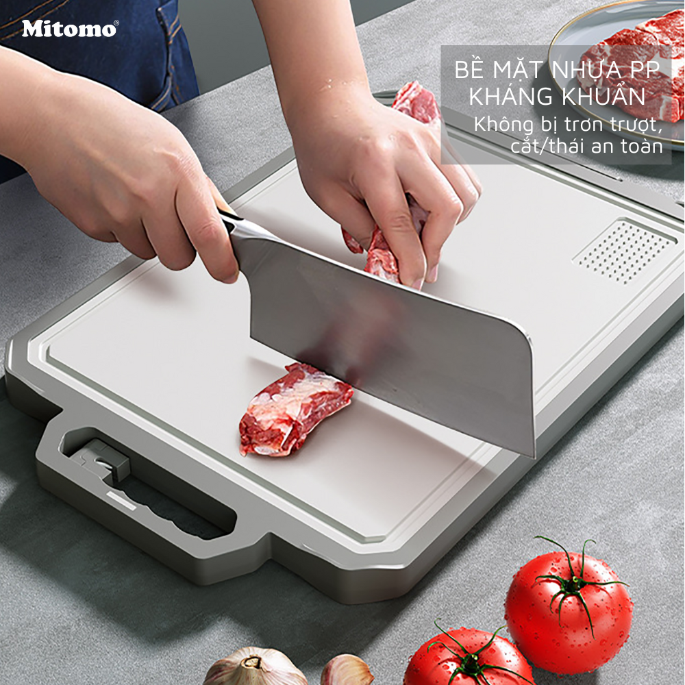 Thớt hai mặt kháng khuẩn inox 304 cao cấp, nhựa lúa mạch Mitomo MT-304PP Hàng chính hãng