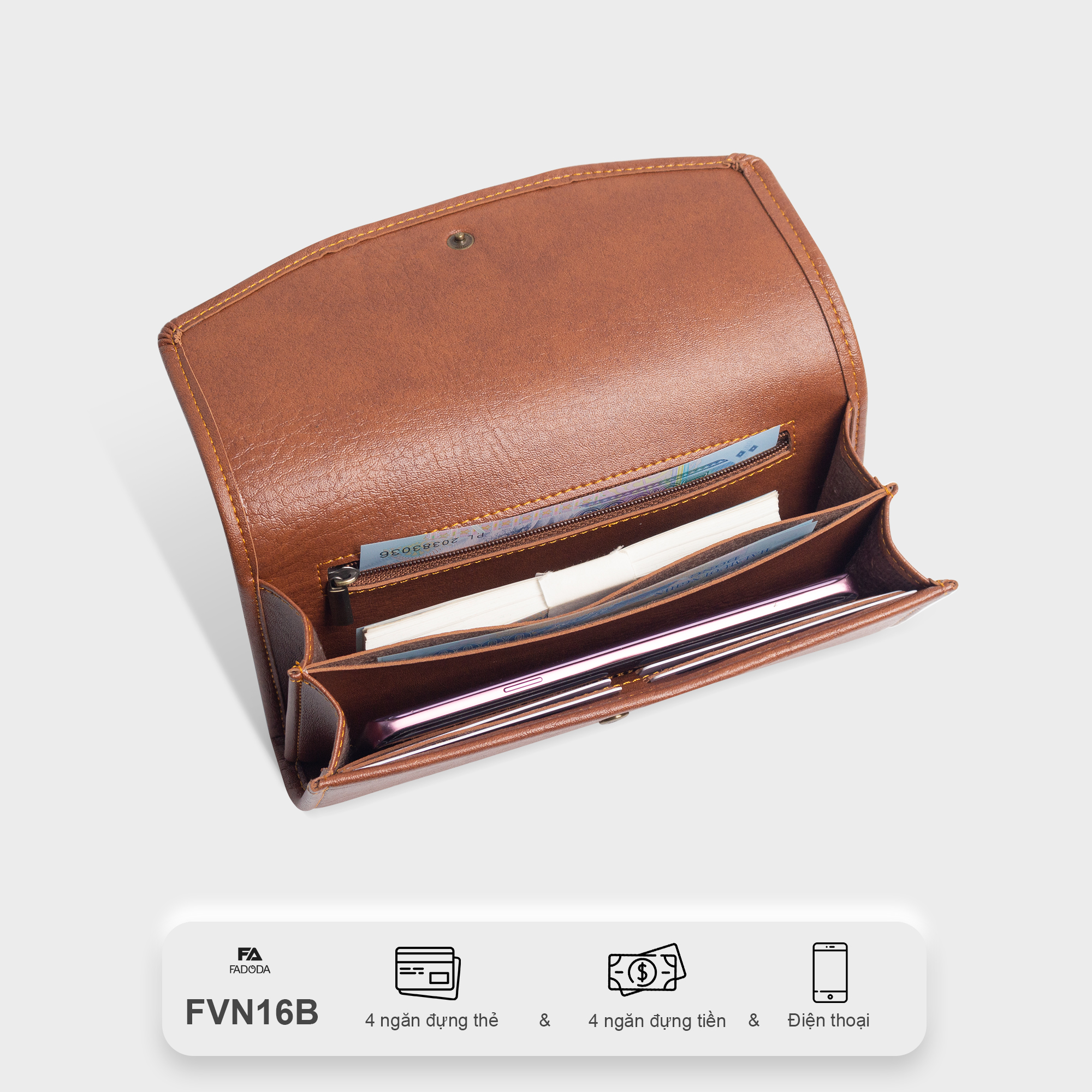 Ví nữ cầm tay nắp gập Fadoda FVN17