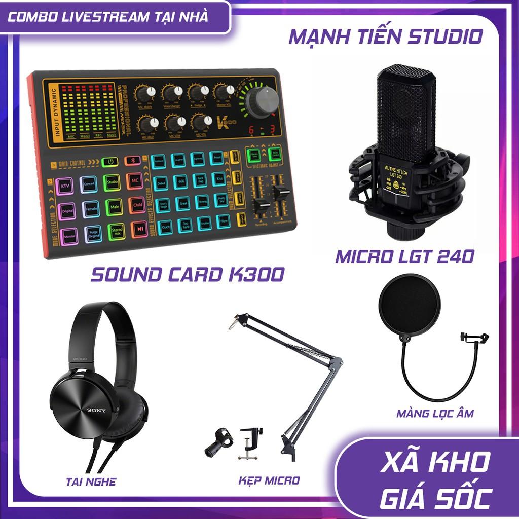 trọn bộ combo micro LGT240 + sound card K3000 + full phụ kiện livestream karaoke thu âm bảo hành 12