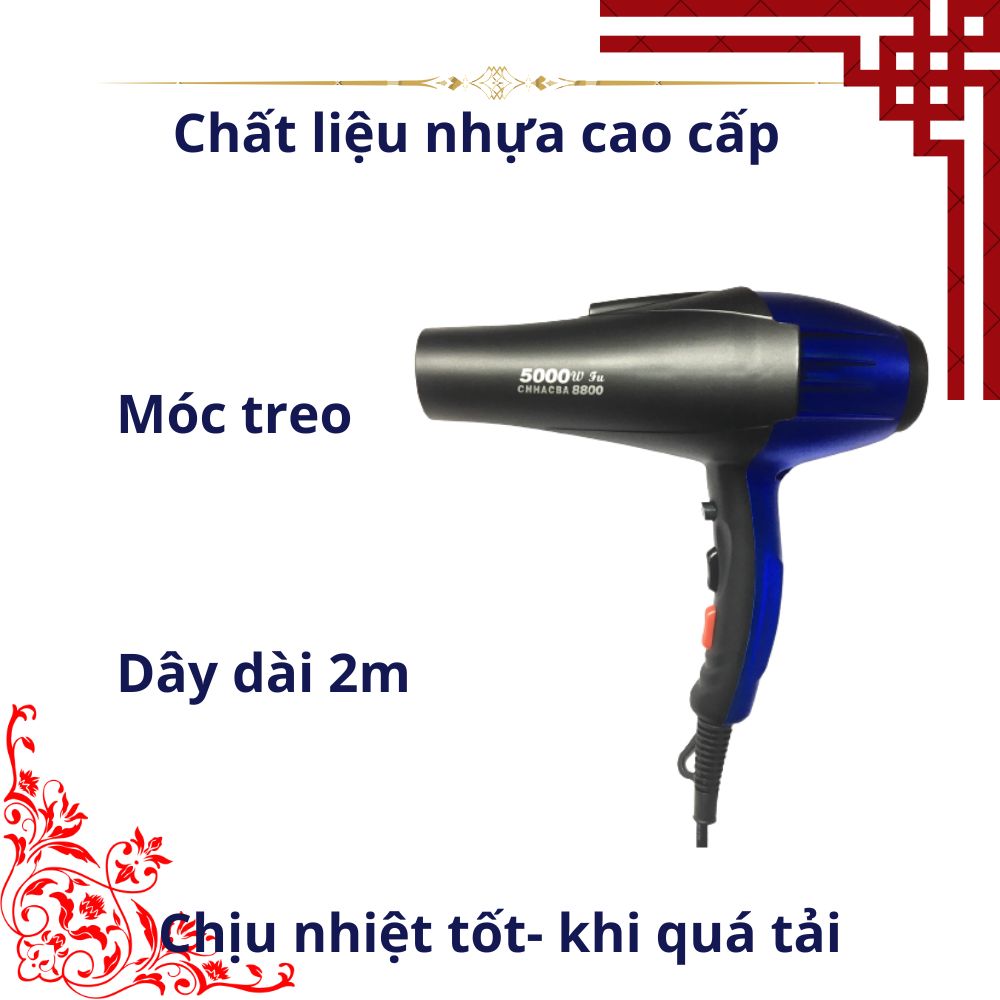 Máy sấy tóc công suất lớn 5000w/nóng - lạnh, dùng Salon tóc chuyên nghiệp/bổ sung ion dưỡng ẩm, làm mượt tóc/máy chạy khỏe, êm - sử dụng đa năng/sấy tóc nhanh khô, chăm sóc tóc, bảo vệ tóc hiệu quả/dây dài 2m, vỏ nhựa cao cấp