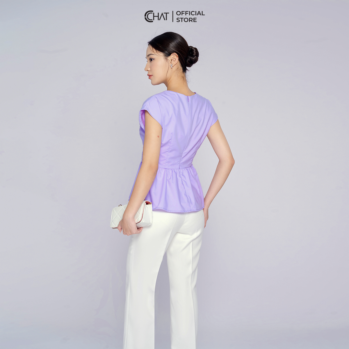 Áo Kiểu Nữ  Chờm Vai Cổ V Dáng Peplum Chất Voan Cao Cấp 13ANV2011PT