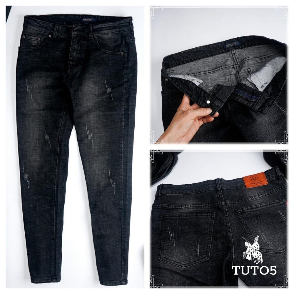 Quần jeans nam TUTO5 Menswear ống đứng Slimfit vải bò xước đẹp cao cấp có co giãn mềm thoải mái màu xanh, đen trơn JT01