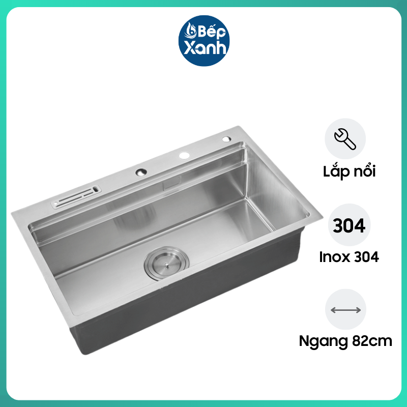 Chậu Rửa Chén Ecalite ESD-8250HS - 1 Ngăn Cực Rộng - Inox 304 Siêu Bền - Có Giắt Cắm Dao - Hàng Chính Hãng