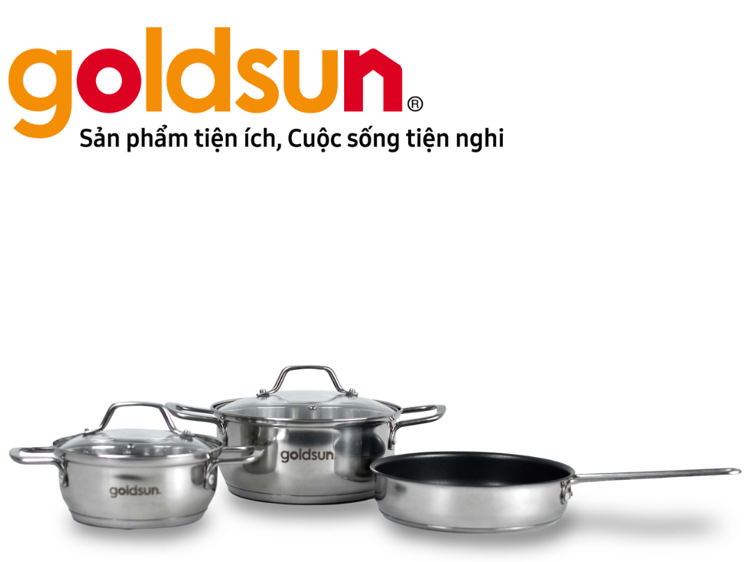 Bộ Nồi Chảo Inox Đáy Từ 3 Lớp GOLDSUN GPS1790, Inox Dập Nguyên Khối, Không Kén Bếp - Hàng Chính Hãng