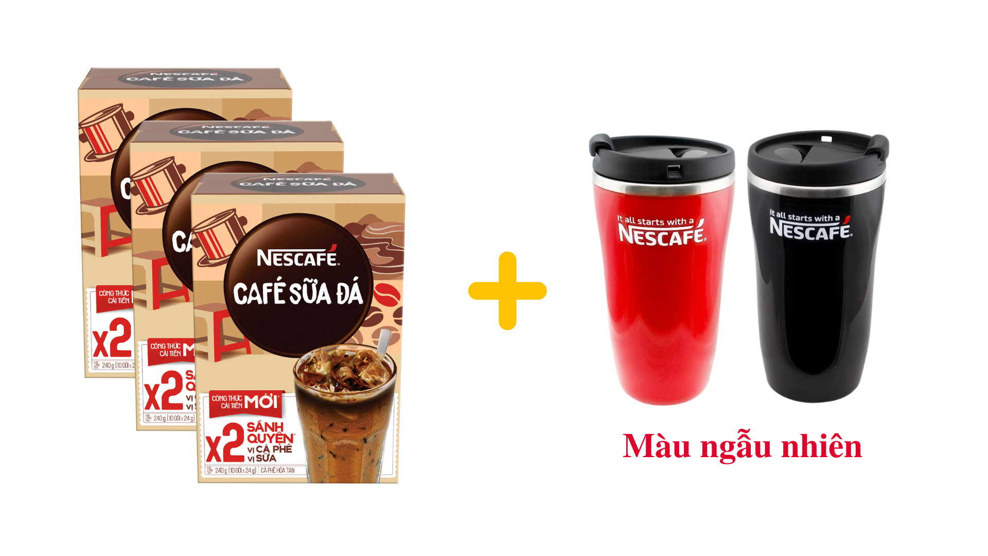 Combo 3 hộp cà phê hòa tan Nescafé 3in1 cà phê sữa đá (Hộp 10 gói x 24g) [Tặng 1 ly giữ nhiệt] Giao mẫu ngẫu nhiên