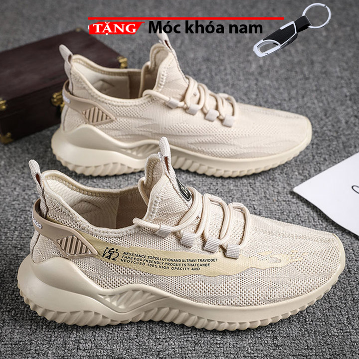 Giày Sneaker nam cao cấp cổ cao lưới vàng nhạt thời trang hàn quốc CCLVN 03 Tặng móc khóa nam