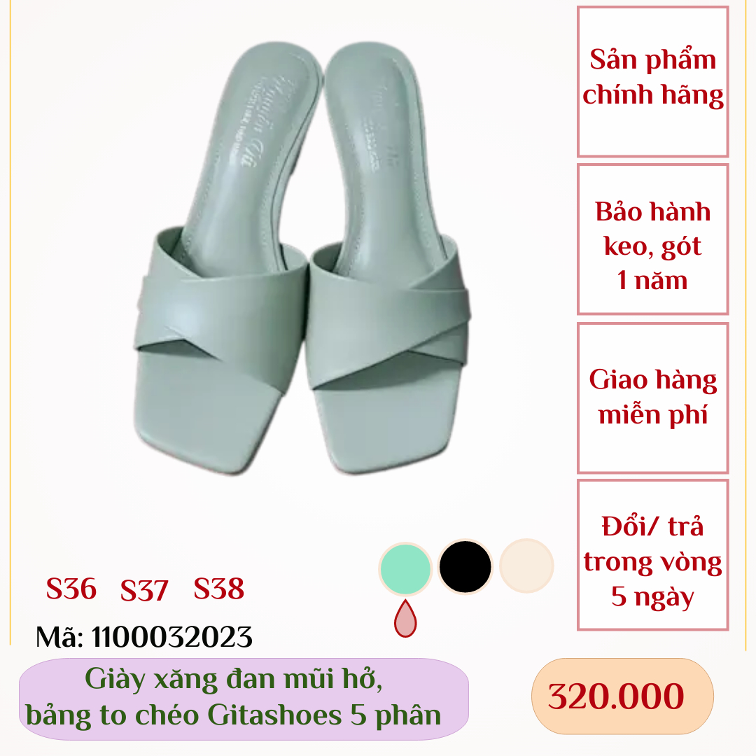 Giày Sandal gitashoes mũi hở, có chéo bảng to,cao 5 phân - 1100032023