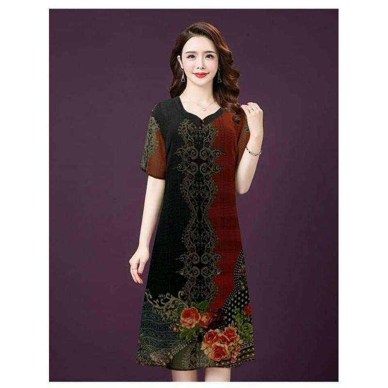 ĐẦM SUÔNG IN HỌA TIẾT HOA HỒNG