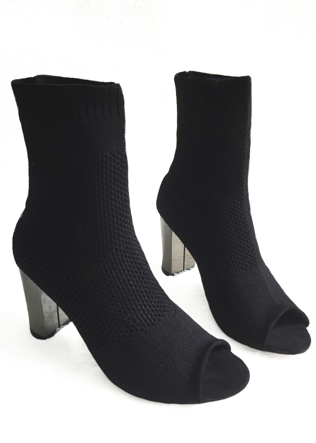 Giày Bốt Nữ Cổ Chun với Len Thoáng Khí Cao 7cm