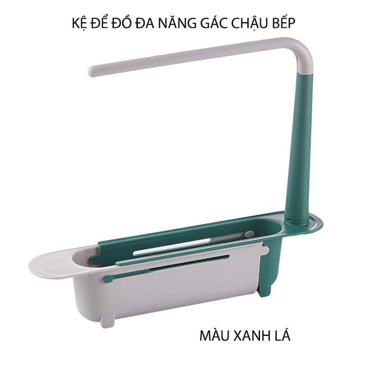 Kệ để đồ rửa chén bát gác chậu bếp, co giãn thông minh, có giá nhựa treo khăn tiện dụng