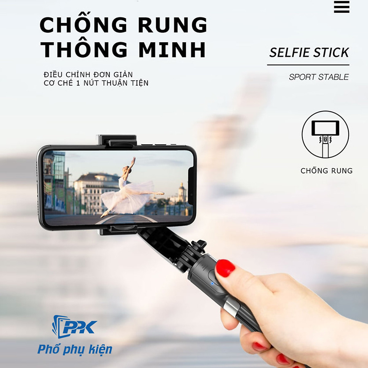 Gậy Selfie Chống Rung Điện Tử Gimbal L08 Có Bluetooth - Có Chân Đỡ Tự Đứng - Kéo Dài Tới 86cm
