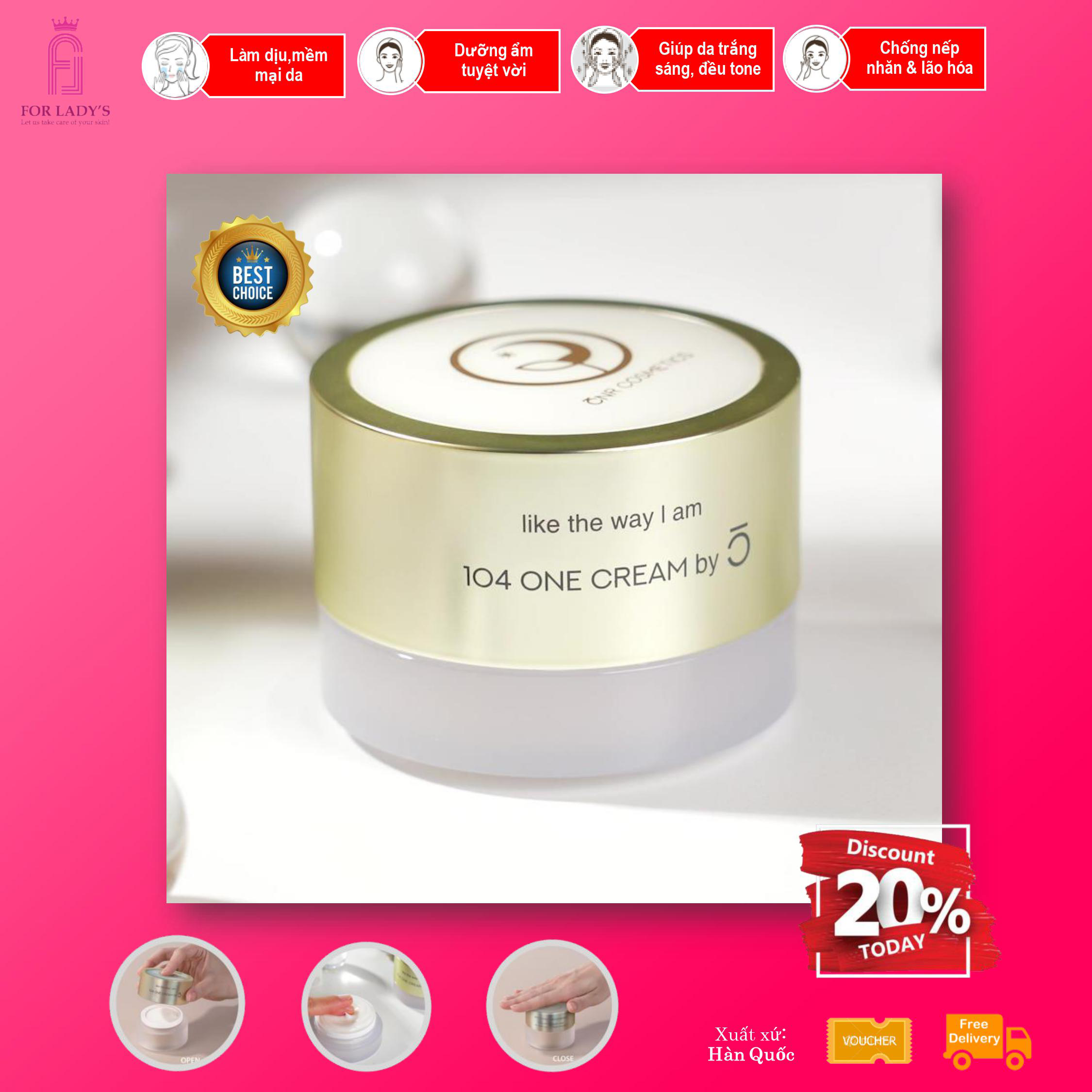 Kem dưỡng da làm trắng chống lão hóa mềm mại da 50ml- 104 ONE CREAM by C - HÀNG CHÍNH HÃNG