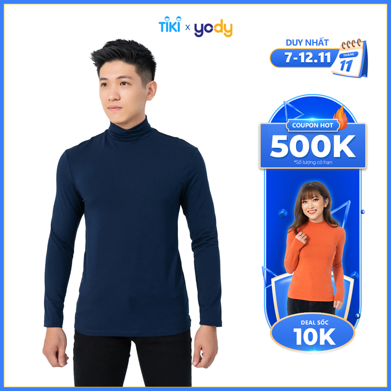 Áo thun giữ nhiệt nam dài tay YODY basic mặc thu đông co giãn mềm mịn ATM5149