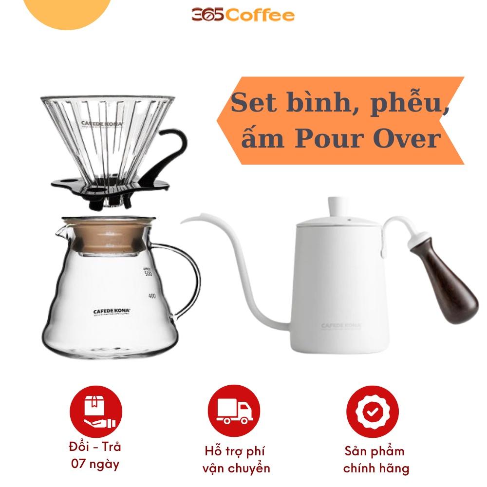 Bộ pha Pour over bình, phễu V60, ấm vòi ngỗng Cafede Kona – Chính hãng