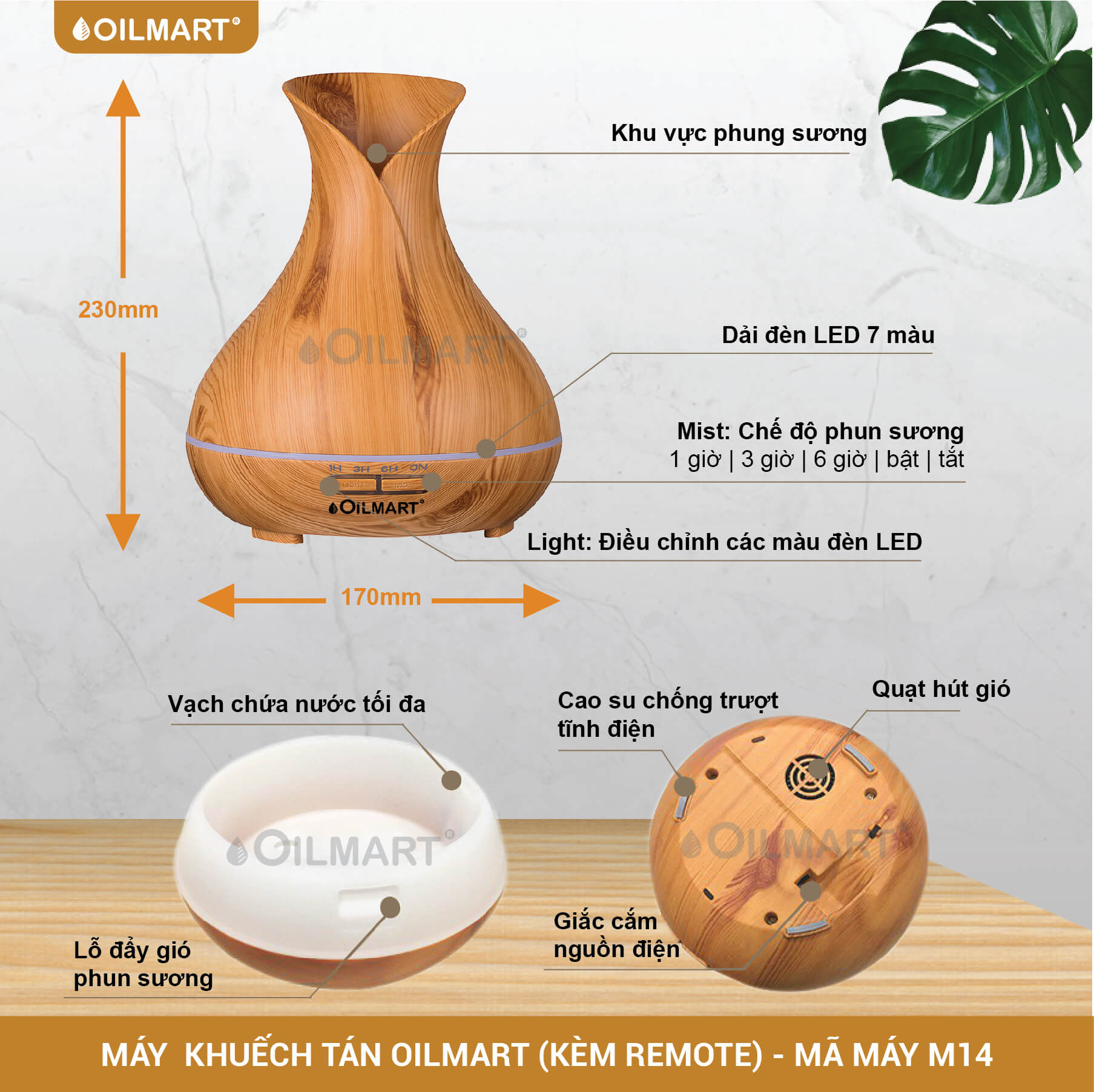 Máy Khuếch Tán Tinh Dầu Oilmart Bình Loa - 12W 400ml