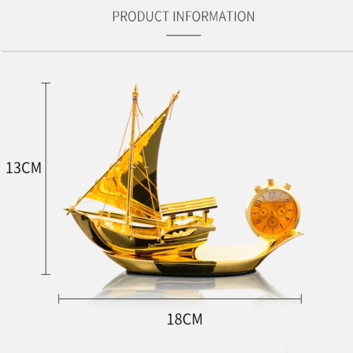 Thuyền buồm thuận buồm xuôi gió tích hợp đồng hồ, nước hoa trang trí Taplo ô tô HC885 - Chất liệu: Hợp kim 520g