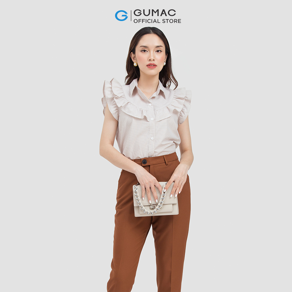 Áo sơ mi nữ GUMAC AC06058 tay ngắn kiểu phối bèo