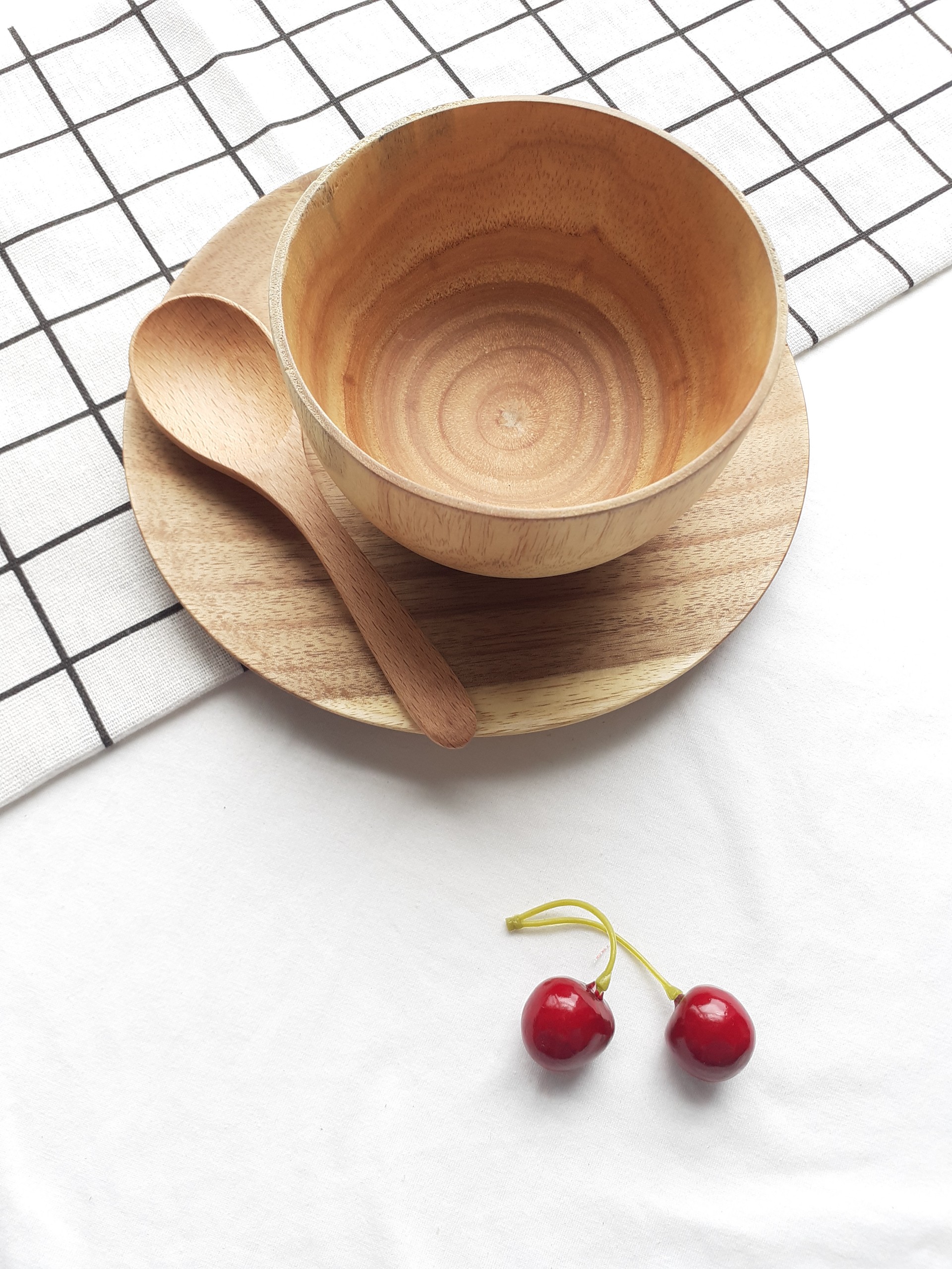 Khay, đĩa gỗ keo tròn 20 cm đựng bát, hoa quả, đồ ăn