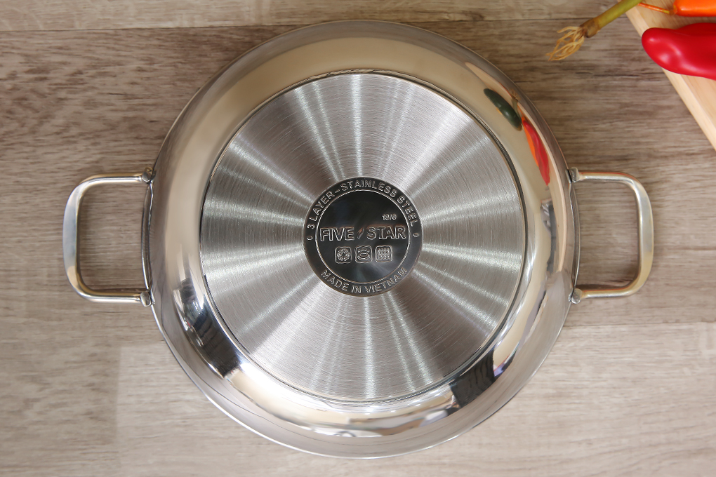 Nồi lẩu 3 đáy inox 430 Fivestar sử dụng bếp từ nắp kính tặng 2 vá canh