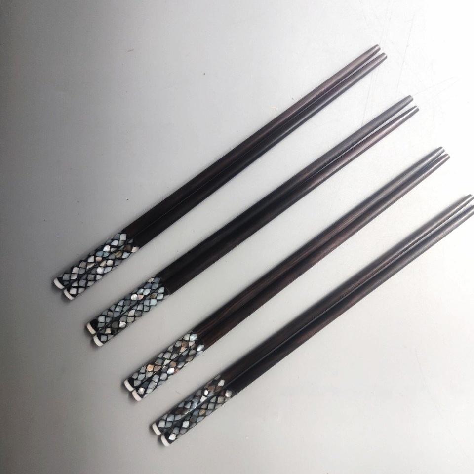 Đũa Gỗ Trắc Đen Khảm Trai Cỡ 24cm, Đũa Ăn, Phụ Kiện Bàn Ăn
