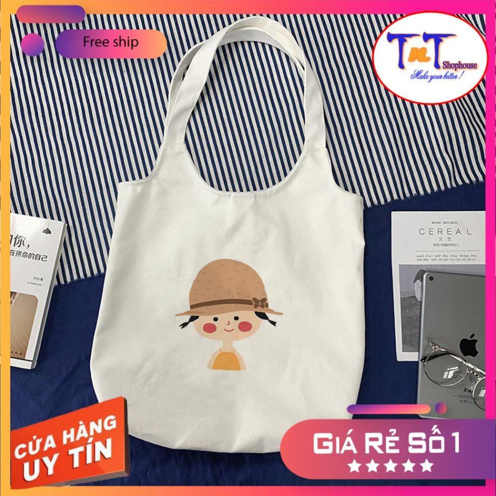 TT05 Túi tote ️ Túi vải Canvas đeo vai phong cách Ulzzang, vải bố form Unisex Vintage