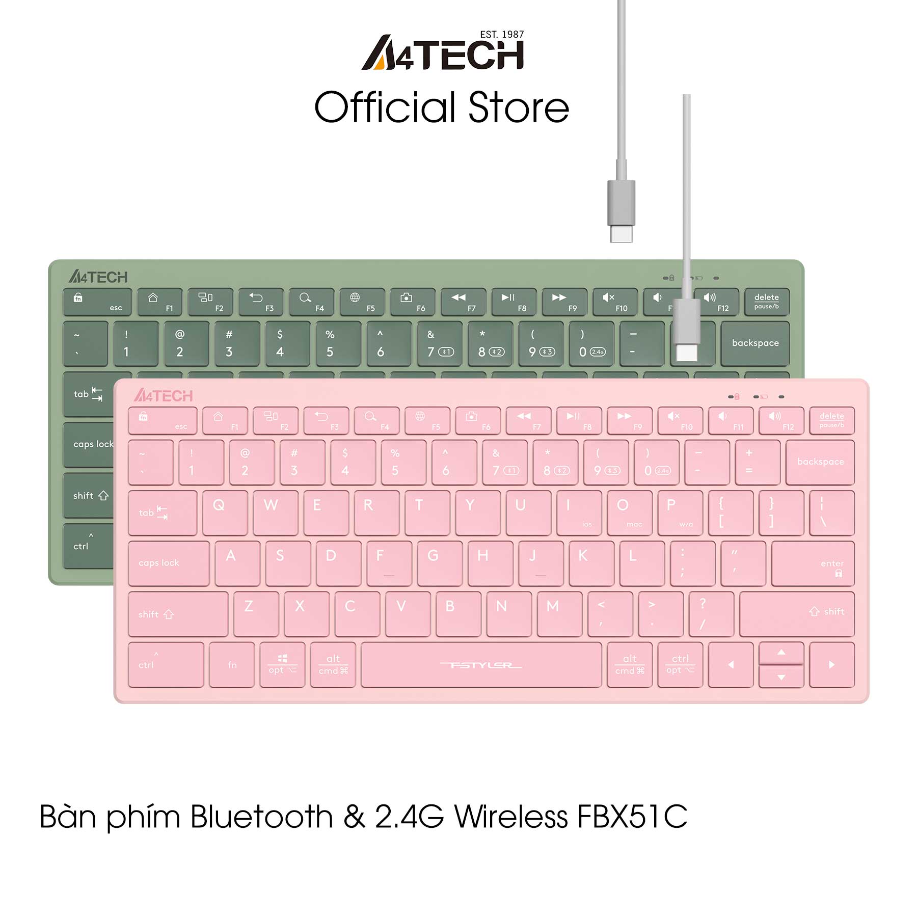 Bàn phím siêu mỏng kết nối Bluetooth &amp; 2.4G Wireless FBX51C - Hàng chính hãng