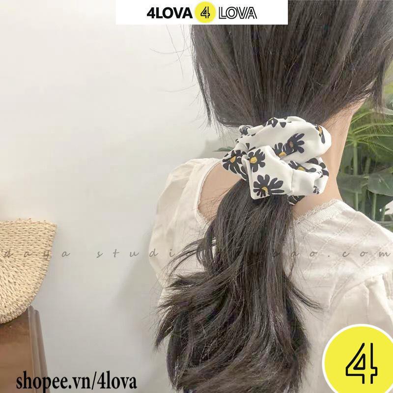 dây buộc tóc Scrunchies 4LOVA hoa cúc nhí phong cách Hàn Quốc