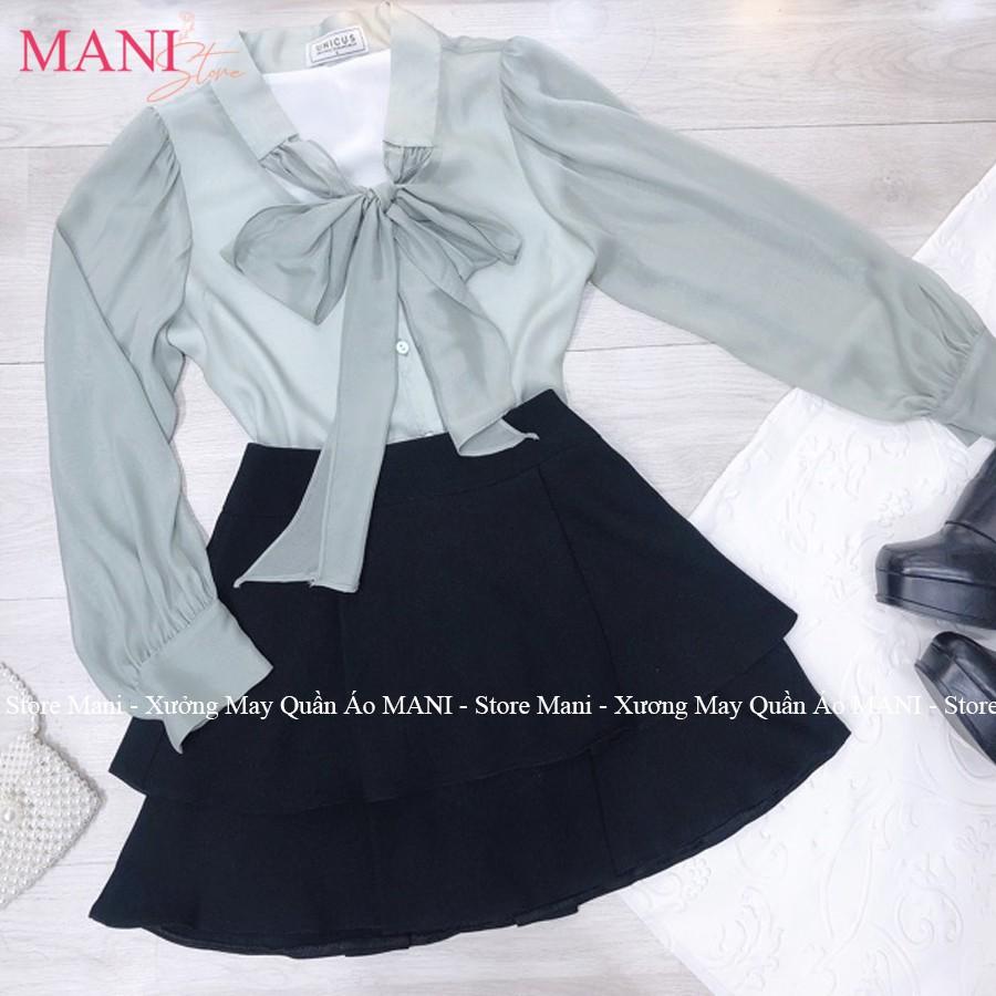 Chân váy 2 tầng ngắn đen có lót trong dáng xòe cá tính ôm bigsize cạp chun lưng thun vải Umi co giãn mặc công sở đi biển