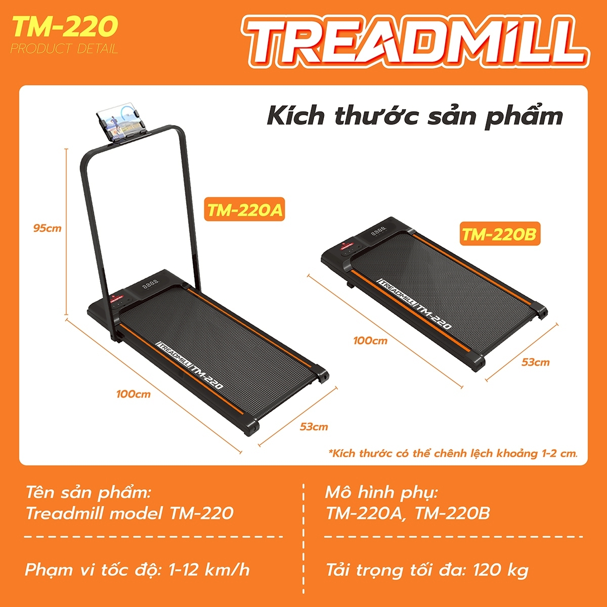 Máy Chạy Bộ Điện Gia Đình Nhỏ Gọn TM-220B Có Màn Hình Điện Tử (Có Điều Khiển Remote Từ Xa)