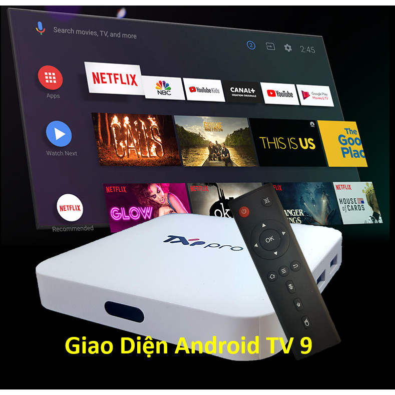 Tivi Box TXP Pro kèm ĐK giọng nói G10S tích hợp Chuột bay, xem truyền hình miễn phí HĐH Android 9 Ram 2G Rom 16G Chip Amlogic 905 - Hàng Chính Hãng