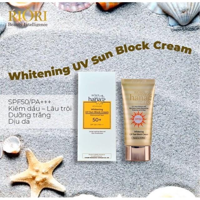 Kem Chống Nắng Cao Cấp Lâu Trôi Dành Cho Da Dầu Mụn RIORI Whitening UV Sun Block Cream SPF 50+/PA+++ 50g