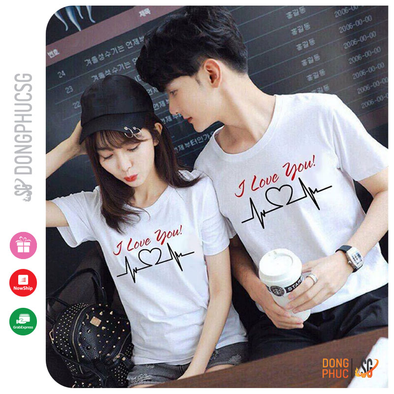 Áo cặp mẫu Nhịp Tim thun cotton mềm mịn cổ tròn tay ngắn form unisex nam nữ màu trắng AC107T | SG