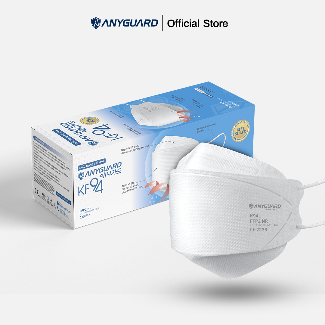 Khẩu Trang Y Tế Hàn Quốc KF94 Chính Hãng ANYGUARD Tiêu Chuẩn kháng bụi Châu Âu FFP2 Lọc 94% Bụi Mịn tới PM2.5, 4 Lớp Ngăn 99% Vi Khuẩn, An Toàn Cho Da Nhạy Cảm