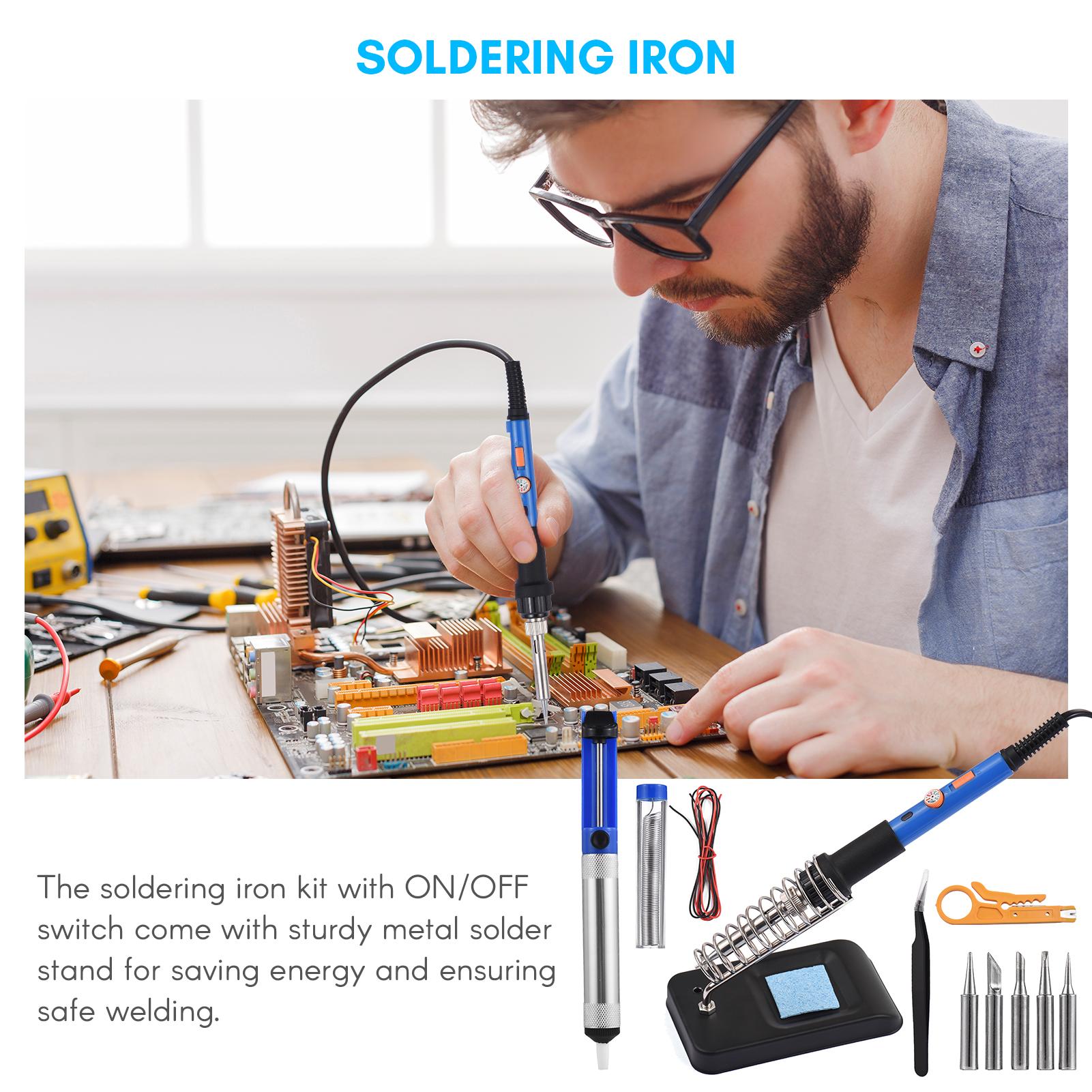Portable Soldering Iron Kit 60W Adjustable Temperature Electric Soldering Iron Pen 15pcs Solder Kit Welding Tool