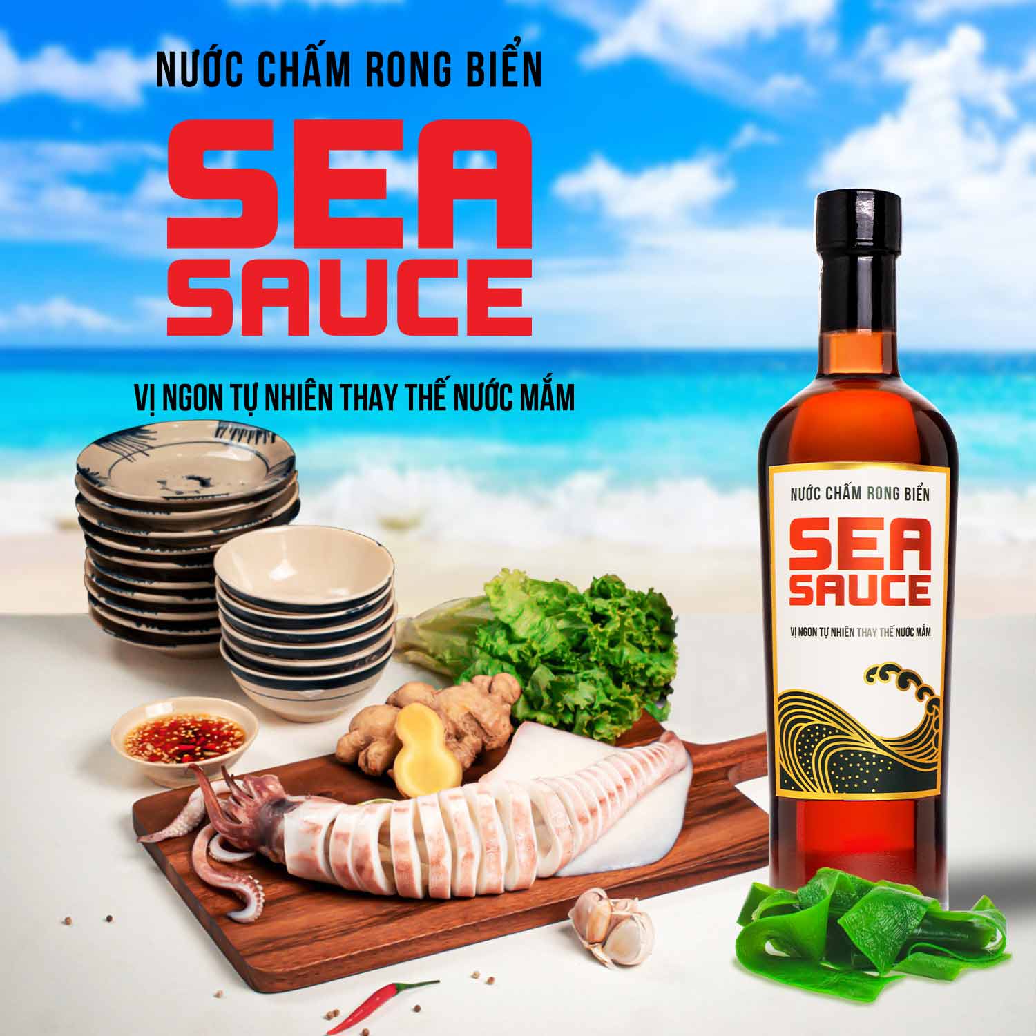 Đặc Sản Phan Thiết - Combo 1 Chai Nước Chấm Rong Biển Sea Sauce 500Ml Từ Rong Biển Và Đậu Nành Có Vị Ngon Tự Nhiên + 1 Chai Nước Mắm Chay Shiitake 500Ml Từ Đậu Nành Và Nấm Ngọt Shiitake Nhật Bản